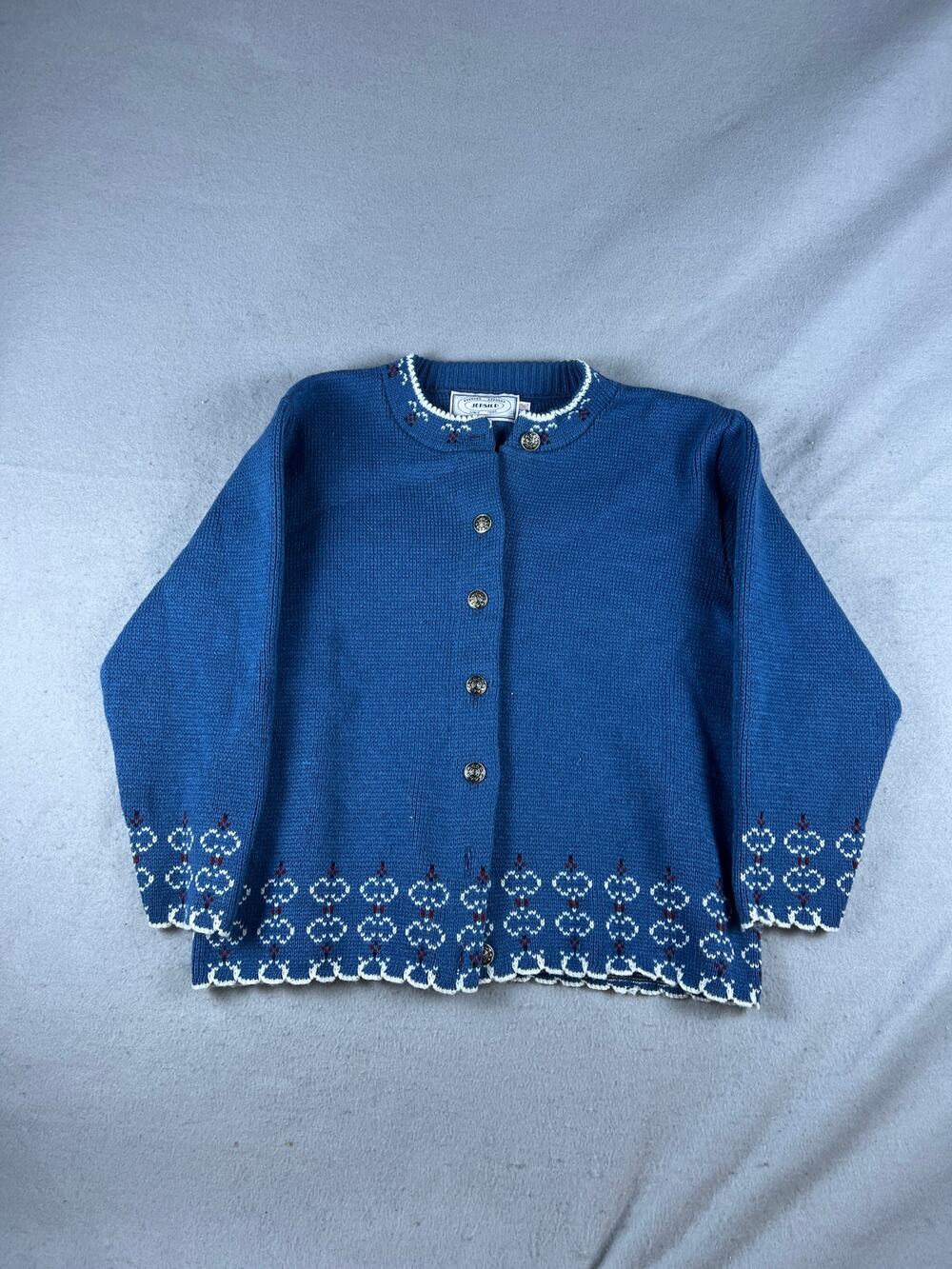 Vintage Jersild Cardigan Womens L Blue Silver Button Fair Isle Classic Sweater